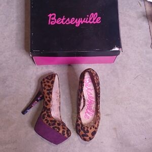 Betseyville Leopard and Purple Platform Heels